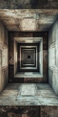 Explore a captivating geometric tunnel perspective featuring textured walls and sharp angles, creating an endless illusion of depth and symmetry.