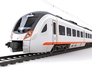 Modern High-Speed Train: A sleek and modern high-speed train, showcasing a streamlined design with bold accents of orange, sits poised on the tracks.