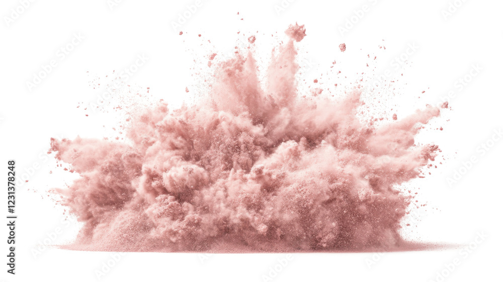 Poster Pink powder exploding creating a big cloud on transparent background