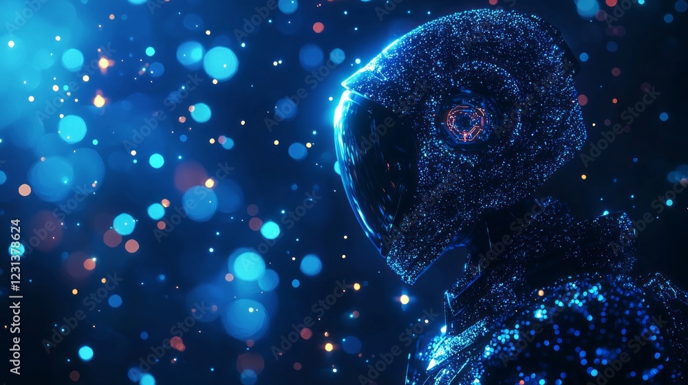 Poster Set against a backdrop filled with sparkling lights, a humanoid robot exudes a futuristic aura
