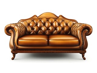 Chesterfield Sofa in Amber Leather: A luxurious, classic Chesterfield sofa in rich amber leather, showcasing exquisite button tufting and elegant scrolled arms.