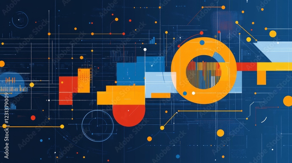 Poster abstract geometric network interconnected shapes and data streams