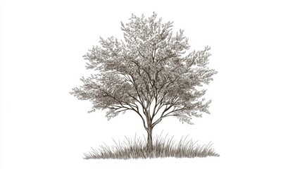 Detailed hand-drawn illustration of a tree with grass.