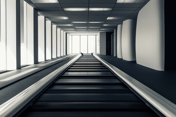 Fototapeta premium Futuristic Interior with Walking Path Leading to Bright Windows