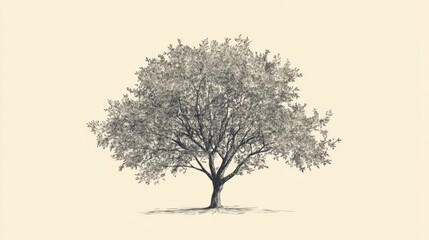 Detailed pencil sketch of a single tree, isolated on a cream background.