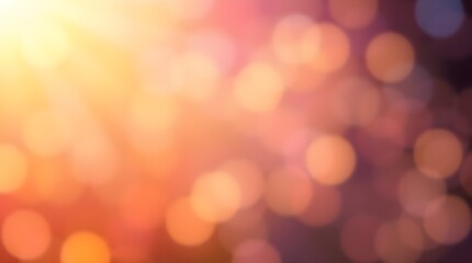 Fototapeta premium Background image, A warm, glowing blur of colorful bokeh lights creates a soft and dreamy atmosphere. Radiant yellows, oranges, and purples gently blend, evoking a sense of calm and wonder.