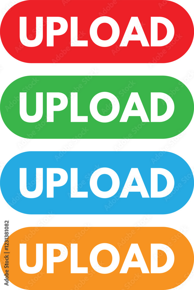 Poster upload button icon set in different colors for web sites . vector