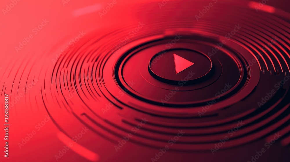 Poster a bold, red background with a play symbol button, symbolizing the start of a new project or media, w