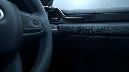 Car interior detail, dashboard, night drive