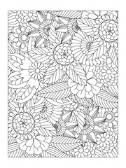 Fototapeta premium Flower pattern. Vector doodle flowers in black and white. Page adult coloring book. Coloring Flower Page. Books for adults.