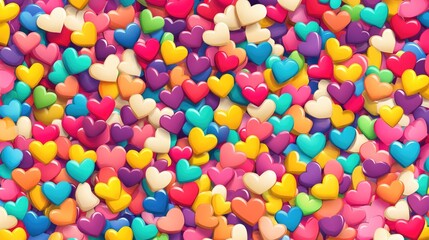 A cheerful and colorful background filled with vibrant hearts, perfect for romantic designs, celebrations, and events that express love and affection