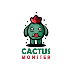 funny cartoon cactus monster vector