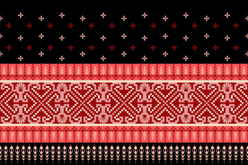 Geometric floral pattern  background vector illustration.flower ethnic pixel pattern,Aztec style,abstract background.design for texture,fabric,clothing,decoration,print,sarong.