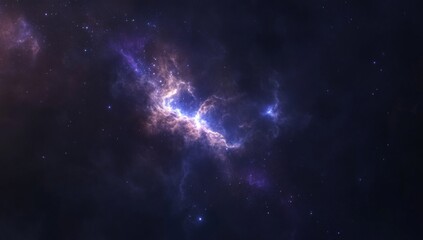 A nebula in space, viewed from a distance. The nebula is large and complex, with various shades of color. 