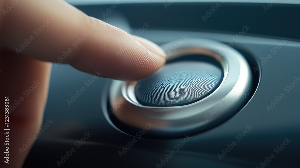Poster A close-up of a fingerprint scan button being pressed, symbolizing biometric authentication, security, and digital identity verification