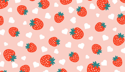 Strawberry pattern, cute summer background for fabric, decorative paper, print fabric for kids, vector cartoon illustration