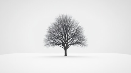 Obraz premium Lone, leafless tree on a white, minimalist background.