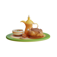suhoor meal Roasted Chicken with Soup and Coffee Pot