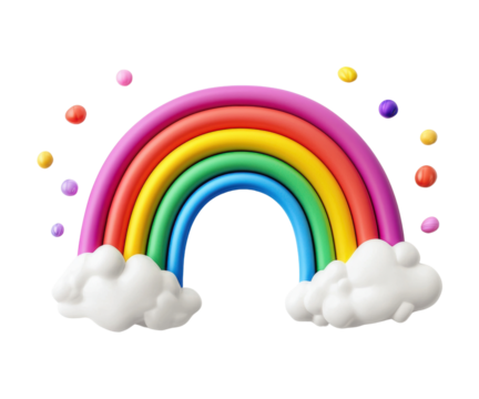 Colorful cartoon rainbow with clouds and playful dots