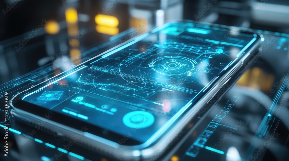 Poster A close-up of a smartphone screen displaying augmented reality elements, seamlessly merging with the real world, showcasing innovative tech integration