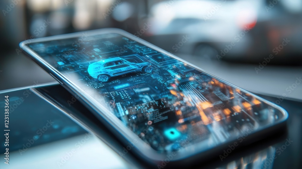 Poster A close-up of a smartphone screen displaying augmented reality elements, seamlessly merging with the real world, showcasing innovative tech integration