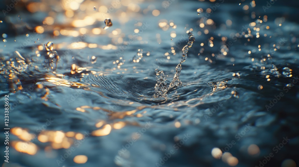 Poster a close-up of a smooth, transparent water surface with bubbles and splashes, perfect for calming or 