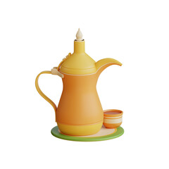 Arabic Coffee Pot and Cup 3D Render