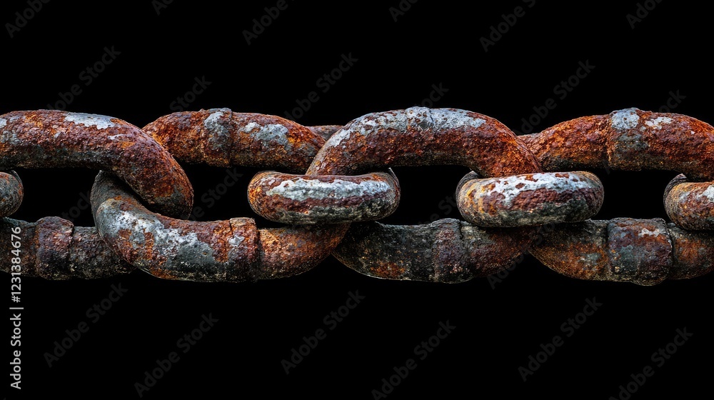 Poster A close-up shot of a rusted, worn chain and padlock on a black background, illustrating concepts of security, defense, and the passage of time