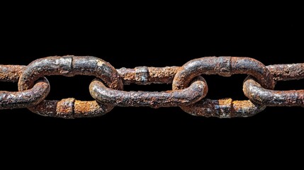 Fototapeta premium A close-up shot of a rusted, worn chain and padlock on a black background, illustrating concepts of security, defense, and the passage of time