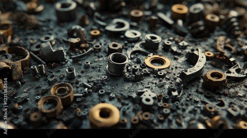 Aufkleber a close-up shot of nuts, bolts, and washers scattered on a surface, creating a detailed and textured