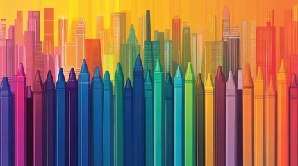Obraz premium A colorful array of crayons from a box arranged in a rainbow gradient, ideal for creative, artistic, or childhood education themes