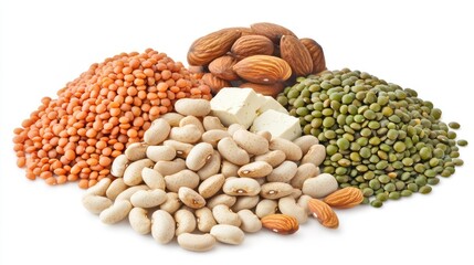 Fototapeta premium A colorful assortment of lentils, beans, and nuts, showcasing a variety of textures and colors, ideal for healthy cooking and nutrition.