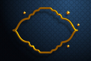 Islamic greetings banner template with golden frame and stars. Luxury elegant background for eid al fitr or ramadan sales