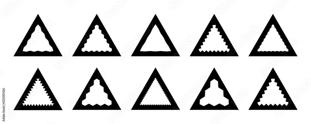 Poster zigzag edge triangle frames collection. jagged sticker or stamp set with wavy edges