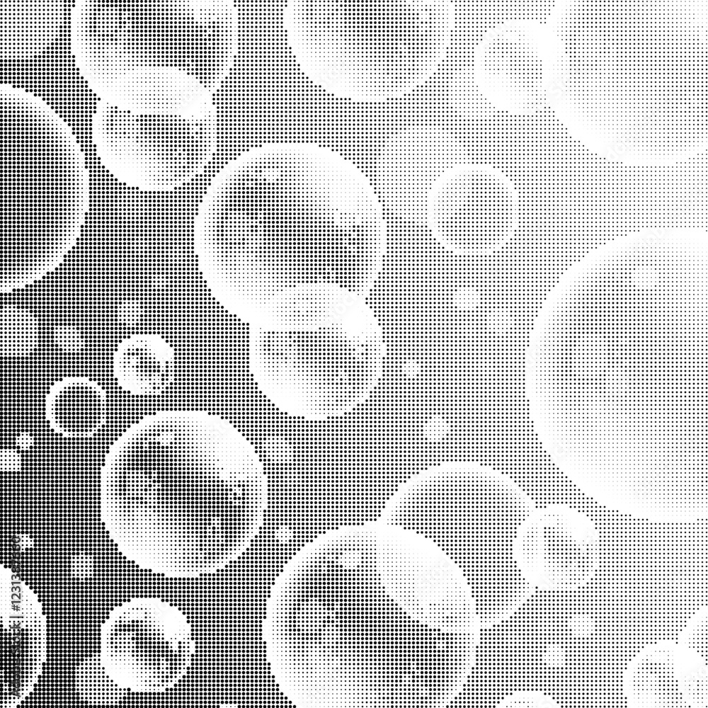 Poster 3d monochrome background with grain balls. black noise dots soap bubbles.