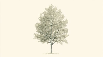 Fototapeta premium A detailed illustration of a single tree with lush foliage against a muted background.