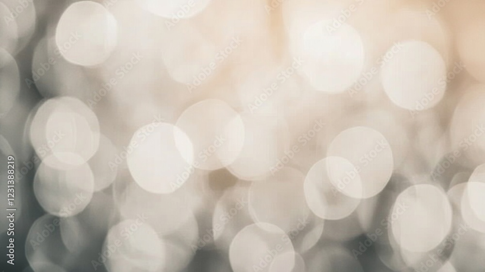 Poster abstract bokeh background with soft, glowing circles in beige and white tones.