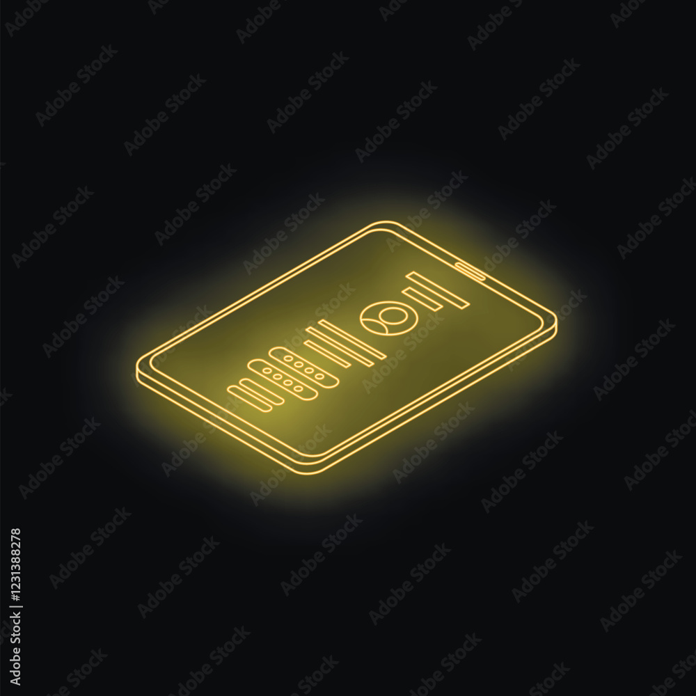 Poster glowing mobile phone displaying user profile information, representing online identity and digital p