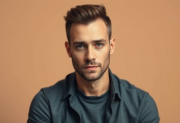 Fototapeta premium Photorealistic male portrait with neutral background