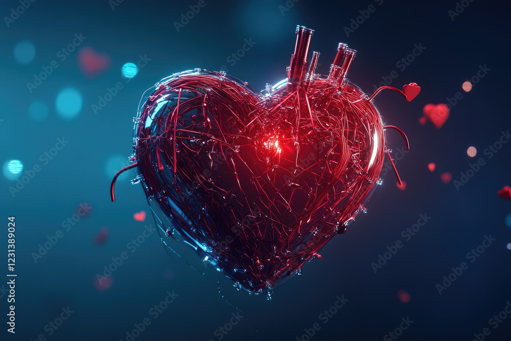 Aufkleber floating abstract heart constructed from red wires in a digital illustration artistic environment ae