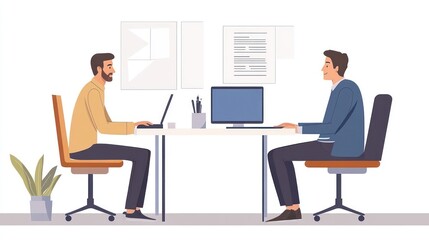 Fototapeta premium Office coworkers collaborate on laptops
