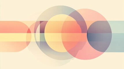 Obraz premium Abstract pastel circles and rectangles overlap.