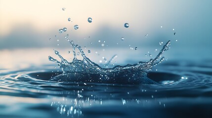 Crystal Clear Water Splash Droplet in Motion, High-Speed Photography Capturing Pure Liquid Impact