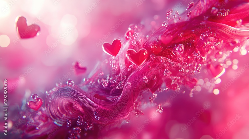 Poster a dreamy generative ai design featuring red and pink hearts, creating a romantic background for vale