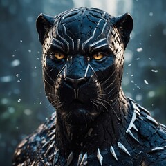 A shattered glass effect behind a powerful black panther face, creating a sense of impact and action in the gaming logo.