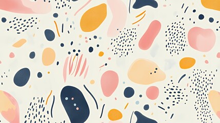 Abstract Pastel Shapes Organic Dots Lines Pattern