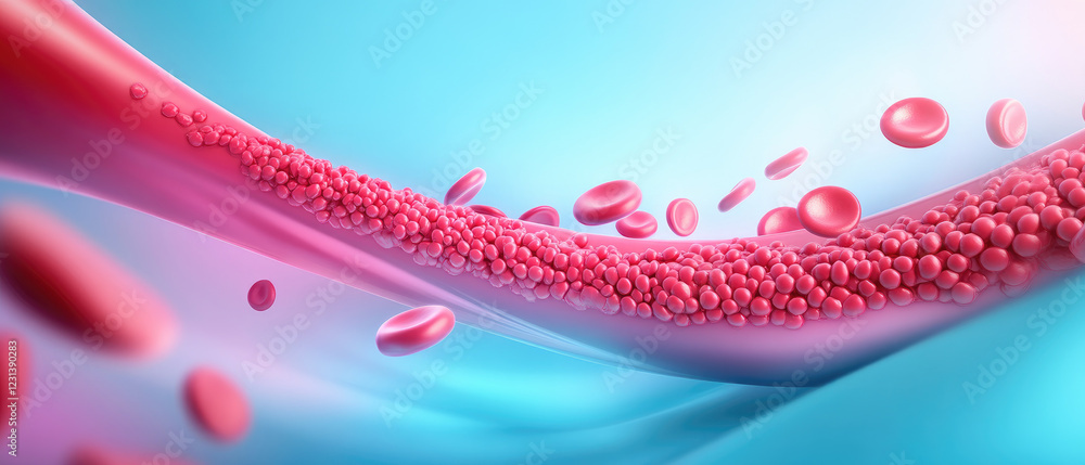 Poster visualizing smooth blood flow through an artery with endothelial lining in flat design illustration 