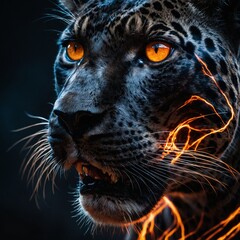 A panther&rsquo;s eyes glowing with fiery determination, with motion lines adding speed and intensity to the logo.