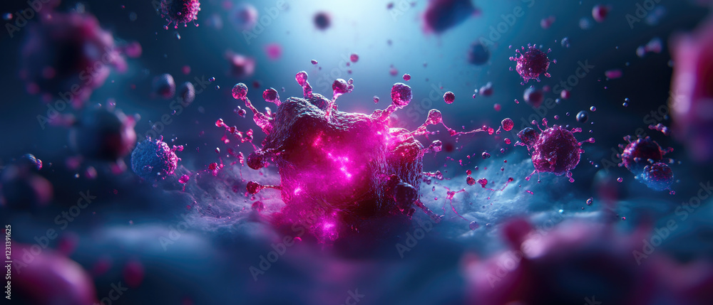 Aufkleber breakthrough discovery of cancer cells dissolving under microscope a vibrant illustration in a scien
