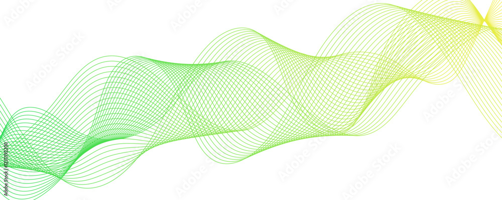 Aufkleber Abstract Transparent wave background, green waved lines. Frequency sound wave lines and twisted curve lines. Green wave flow design element. Technology, data frequency gradient lines